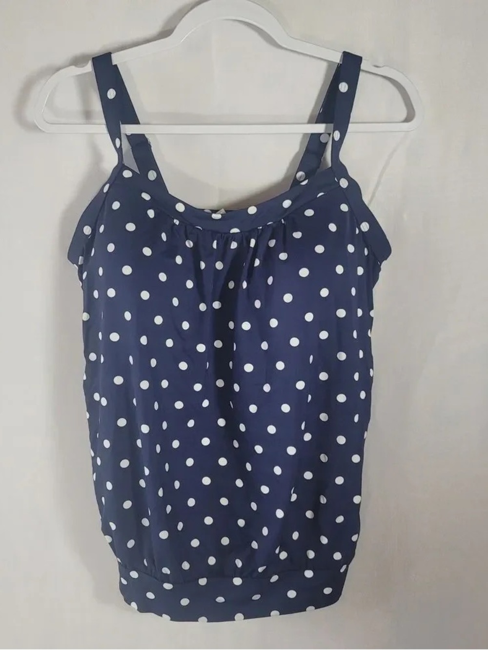 Lands' End Navy White Polka Dot Adjustable Strap Camisole